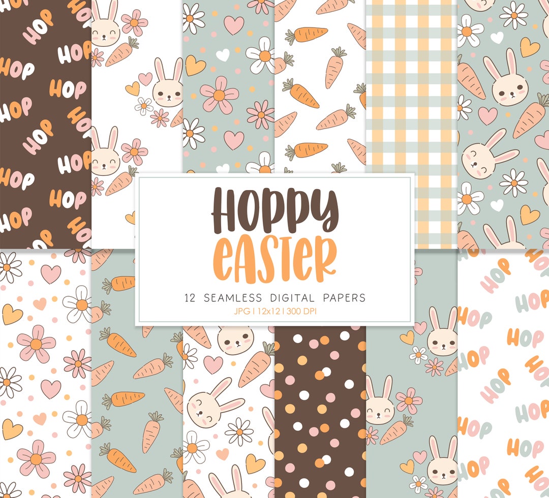 HAPPY EASTER, Bunny Easter Spring Seamless Repeat Pattern, Backgrounds ...