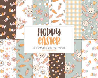 HAPPY EASTER, Hase Ostern Frühling Musterdesign, Hintergründe, bedruckbares digitales Papier