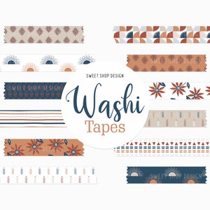 Boho Summer Washi Tape Clipart: Floral Graphics for Digital Planner (PNG, Digital Download)
