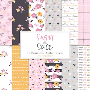 ZUCKER UND GEWÜRZ, Florale Nahtlose Muster, Hintergründe, bedruckbares digitales Papier