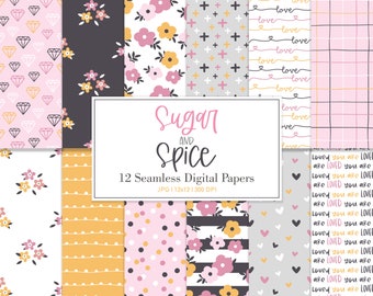 SUGAR AND SPICE, Floral Seamless Repeat Pattern, Backgrounds, Printable Digital Paper