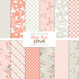ROSA GARTEN FLORAL, Floral Geometrische Karo Hintergründe, druckbare digitale Papiere