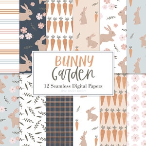 BUNNY GARDEN, Bunny Easter Frühling Musterdesign, Hintergründe, bedruckbares digitales Papier
