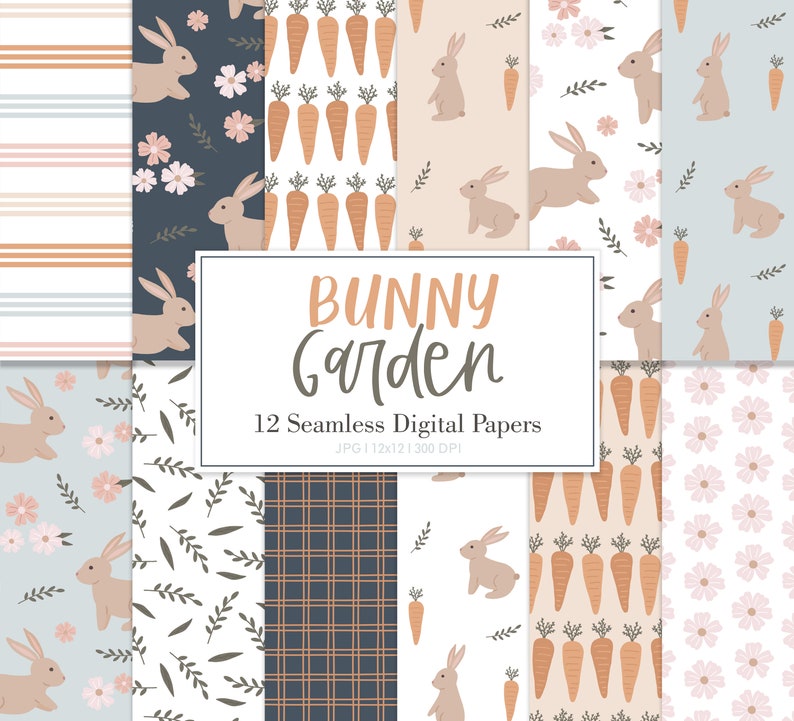 BUNNY GARDEN Bunny Easter Spring Seamless Repeat Pattern - Etsy