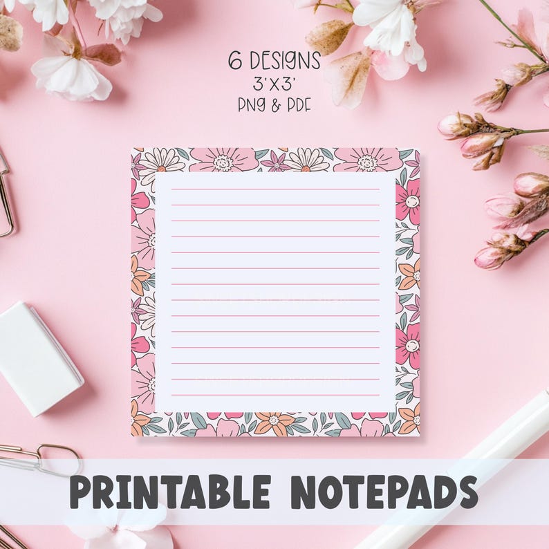 Fancy Notepad Pdf RETRO FLOWERS, Printable Notepad Template, Retro Design, Memo Sheet, to ...