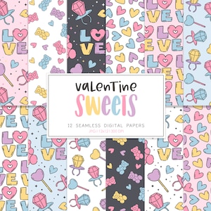 VALENTINE SWEETS, Valentine Seamless Repeat Pattern, Retro Backgrounds, Printable Digital Paper