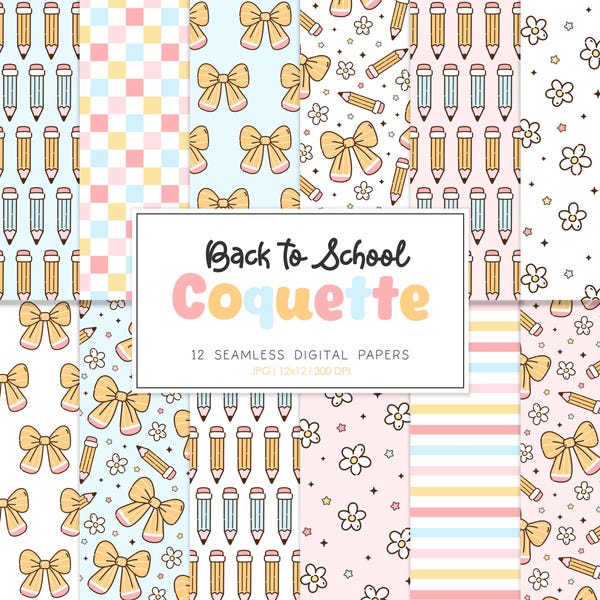 COQUETTE BOWS, Teacher Seamless Pattern, Retro Backgrounds, Printable Digital Paper