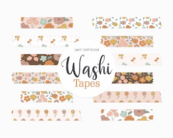 Digital Washi Tape Clipart BOHEMIAN SPRING, Graphics with Spring Floral Stripes Dots For Digital Planner, Goodnotes