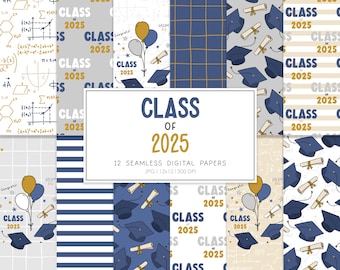 CLASS OF 2025 Diploma Balloons Seamless Repeat Pattern, Graduation Backgrounds, Printable Digital Paper