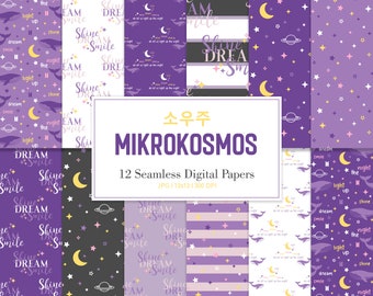 MIKROKOSMOS, Galaxy Purple Whales Seamless Repeat Pattern, Printable Digital Paper