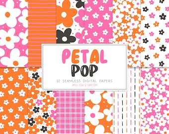 PETAL POP, Kwiatowy, Powtarzalny Wzór, Tła, Papier Cyfrowy do Druku