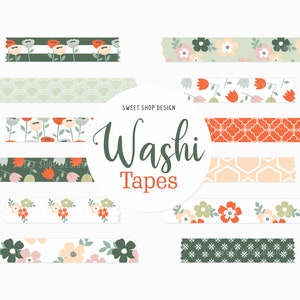Summer Floral Digital Washi Tape Clipart: Planner Graphics (PNG)
