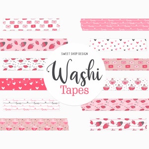 Valentine Washi Tape Clipart: Hearts, Love Letters (Digital Download)