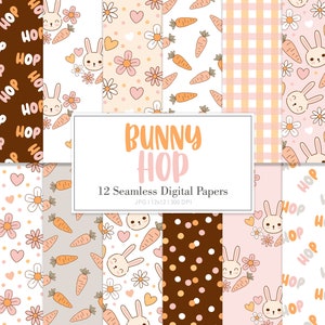 BUNNY HOP, motif de répétition sans couture lapin Pâques printemps, arrière-plans, papier numérique imprimable
