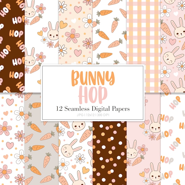 BUNNY HOP, Bunny Easter Spring Seamless Repeat Pattern, Backgrounds, Printable Digital Paper