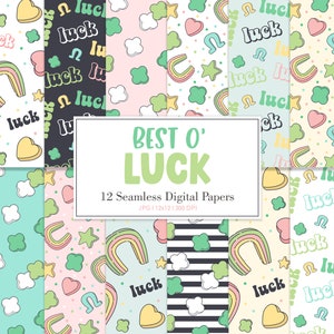 BEST O' LUCK, Irish Shamrock Four Leaf Clover Seamless Repeat Pattern, St Patrick's Day Backgrounds, Printable Digital Paper image 1