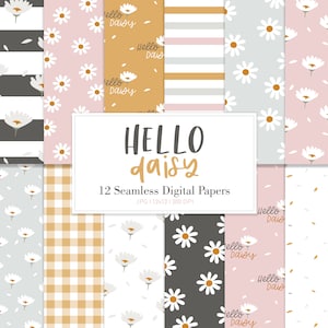 HELLO DAISY, motivo ripetuto senza giunture di primavera floreale Daisy, sfondi, carta digitale stampabile