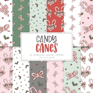 CANDY CANES, Weihnachtsessen Musterdesign, Retro Hintergründe, bedruckbares digitales Papier