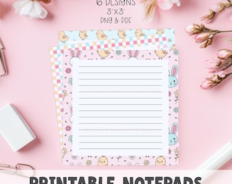 BUNNIES and CHICKS, Printable Notepad Template, Easter Spring Memo Sheet, To Do List