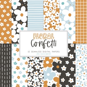 CONFETTI FLORAL, Patrón de repetición floral sin costuras, Fondos, Papel digital imprimible