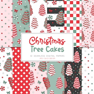 CHRISTMAS CAKES, Christmas Seamless Repeat Pattern, Retro Backgrounds, Printable Digital Paper