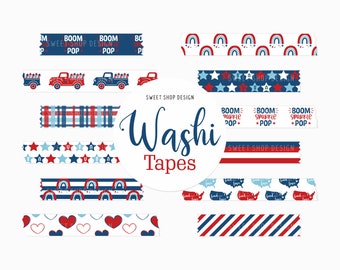 Digital Washi Tape 4TH OF JULY, USA Flags, Stars Graphics For Digital Planner, Goodnotes