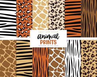 ANIMAL SAFARI PRINTS, Animal Skin Pattern Backgrounds, Printable Digital Paper