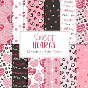 SWEET HEARTS, Valentine Hearts Cakes Seamless Repeat Pattern, Backgrounds, Printable Digital Paper