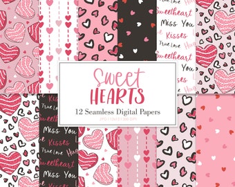 SWEET HEARTS, Valentine Hearts Cakes Seamless Repeat Pattern, Backgrounds, Printable Digital Paper