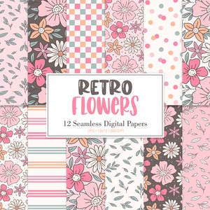 RETRO FLOWERS, Retro Floral Seamless Repeat Pattern, Backgrounds, Printable Digital Paper