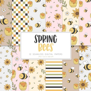 ABEILLES DE PRINTEMPS, motif de répétition sans couture de printemps abeilles, fonds de tournesols floraux, papier numérique imprimable