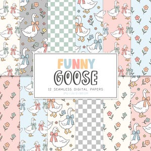 FUNNY GOOSE, Retro Floral Goose Seamless Repeat Pattern, Backgrounds, Printable Digital Paper