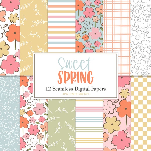 SWEET SPRING, Floral Spring Seamless Repeat Pattern, Backgrounds, Printable Digital Paper
