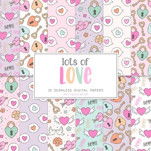 LOTS of LOVE, Valentinstag Herzen Musterdesign, Liebe Retro Hintergründe, druckbares digitales Papier