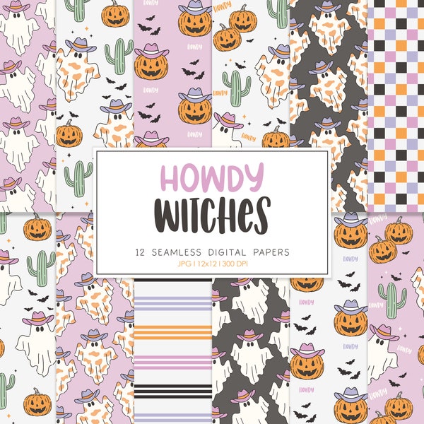 HOWDY, Western Halloween Seamless Repeat Pattern, Retro Backgrounds, Printable Digital Paper