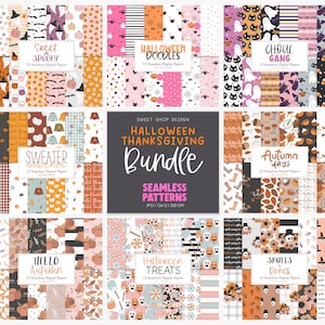 Seamless Patterns Bundle, HALLOWEEN THANKSGIVING Patterns, Backgrounds, Printable Digital Papers