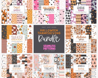 Seamless Patterns Bundle, HALLOWEEN THANKSGIVING Patterns, Backgrounds, Printable Digital Papers