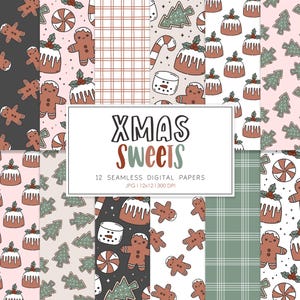 Bonbons de Noël, motif de répétition sans couture de nourriture de Noël, arrière-plans rétro, papier numérique imprimable