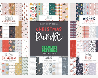 Seamless Patterns Bundle Vol 1, Christmas Patterns, Backgrounds, Printable Digital Papers