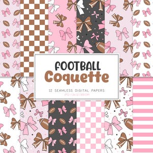 COQUETA DE FÚTBOL, Lazos de coqueta, Patrón repetitivo sin costuras de deportes de otoño de fútbol, Fondos de coqueta retro, Papel digital imprimible
