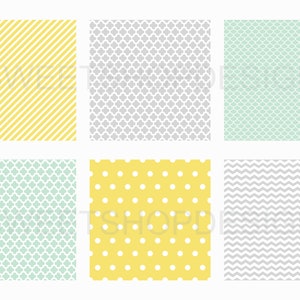 MINT AND YELLOW, Geometric Backgrounds, Printable Digital Paper image 2