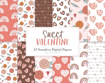 SWEET VALENTINE, Floral Seamless Repeat Pattern, Backgrounds, Printable Digital Paper