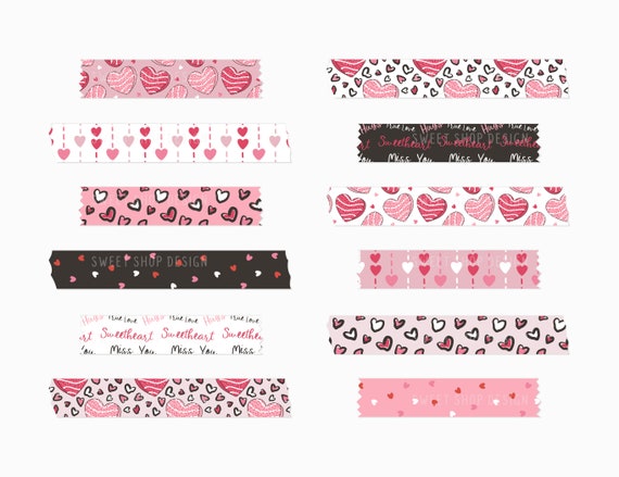 Hearts washi tape clipart, Valentines day