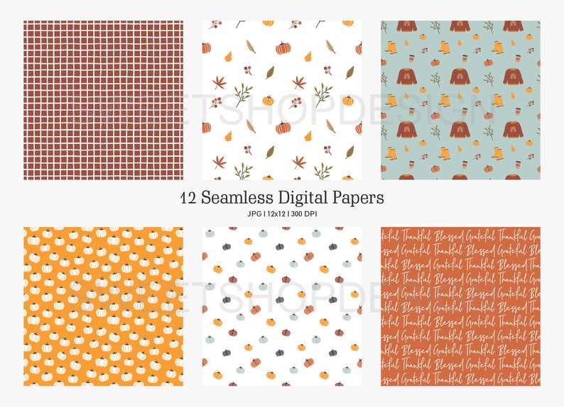 SWEATER WEATHER, Floral Autumn Fall Thanksgiving Seamless Repeat Pattern, Backgrounds, Printable Digital Paper image 3