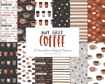 ABER ERSTER KAFFEE, Kaffee Musterdesign, Hintergründe, bedruckbares digitales Papier