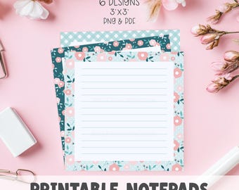 KLEINE BLOEMEN, afdrukbare vierkante sjabloon notitieblok, bloemdessin, memoblad, takenlijst