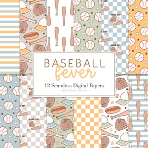 FEBBRE DA BASEBALL, modello di ripetizione senza giunture per sport primaverili di baseball, sfondi retrò, carta digitale stampabile