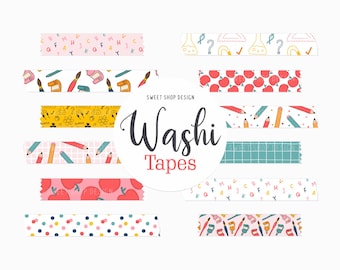 Fita adesiva digital Washi Tape VOLTA ÀS AULAS 2, Gráficos educativos para professores, para planners digitais e Goodnotes.