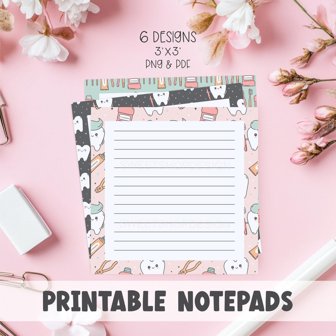 Tooth Note Paper HAPPY TEETH, Printable Notepad Template, Hand Drawn Design Memo Sheet ...