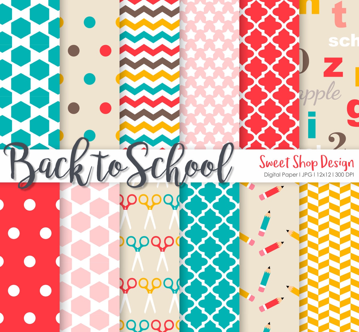 Back To School digital paper pack watercolor school exam test college fall fashion girl plaid planner girl notebook bagel coffee backpack